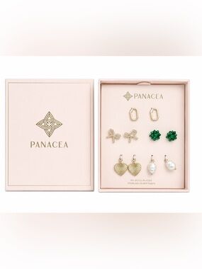 Panacea Cache 14K Gold Plated Earring Gift Set with Green and Pearl Accents NIB